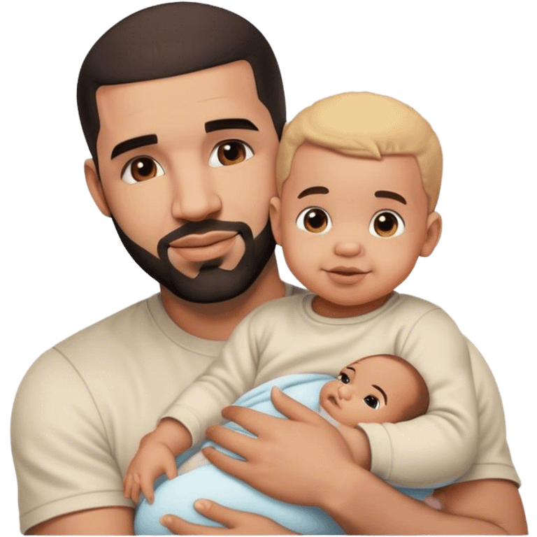 drake holding a baby with a smirk on his face  emoji