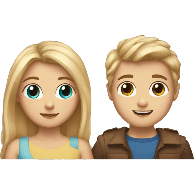 blonde girl with tan skin and blue eyes holding hands with boy with brown hair and hazel eyes emoji