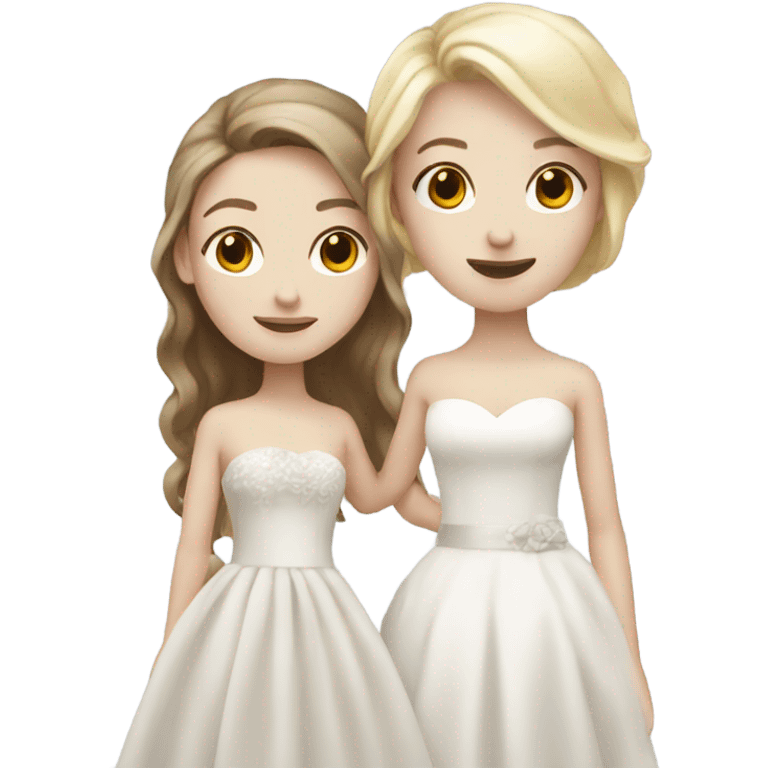 pale girl with brown hair marrying blonde girl emoji