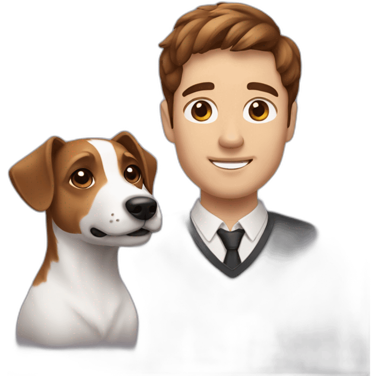 Man with brown hair with jack russell terrier dog emoji