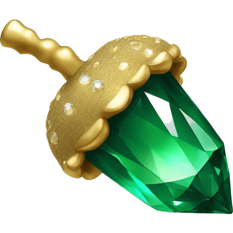 sparkling emerald Acorn like diamond with stem made of gold emoji