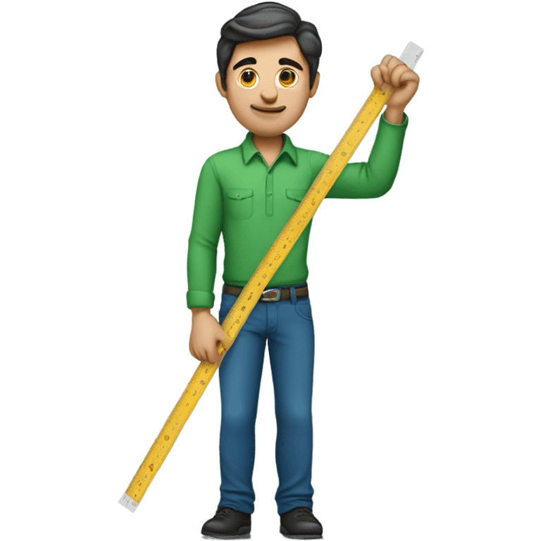 Man with one string of hair green shirt blue pants with a ruler.  emoji