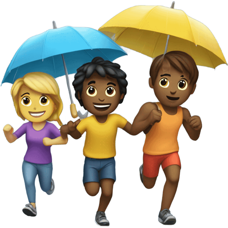 4 friends running and playing in the rain emoji