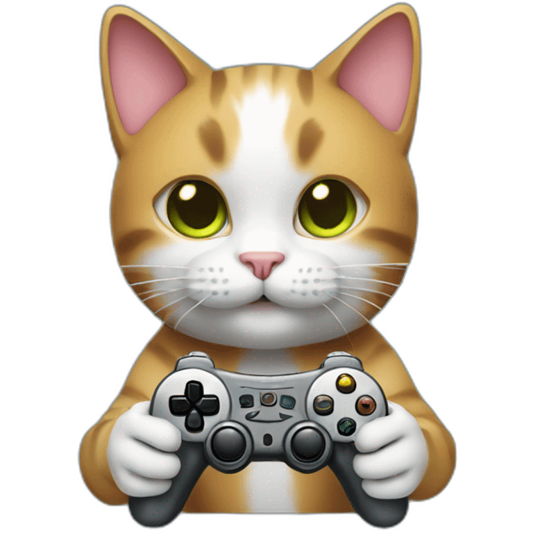 the cat holds a joystick with paws emoji