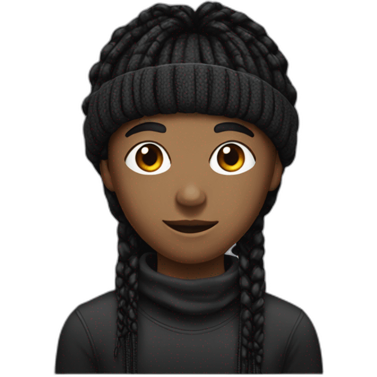 Brown teen boy with a balaclava with black box braids showing near the eyes emoji