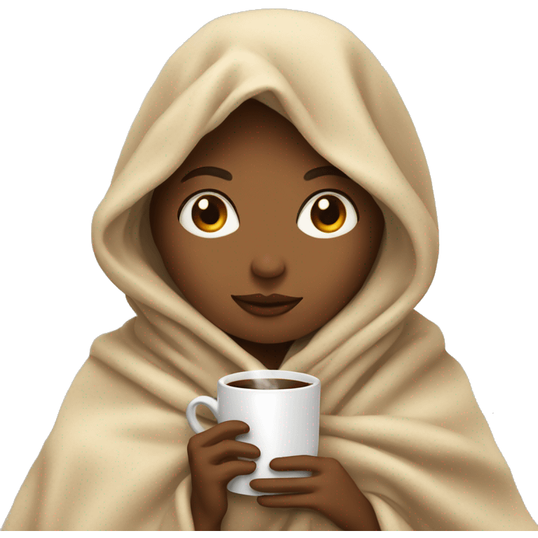 girl inside a blanket sipping coffee eyes closed emoji