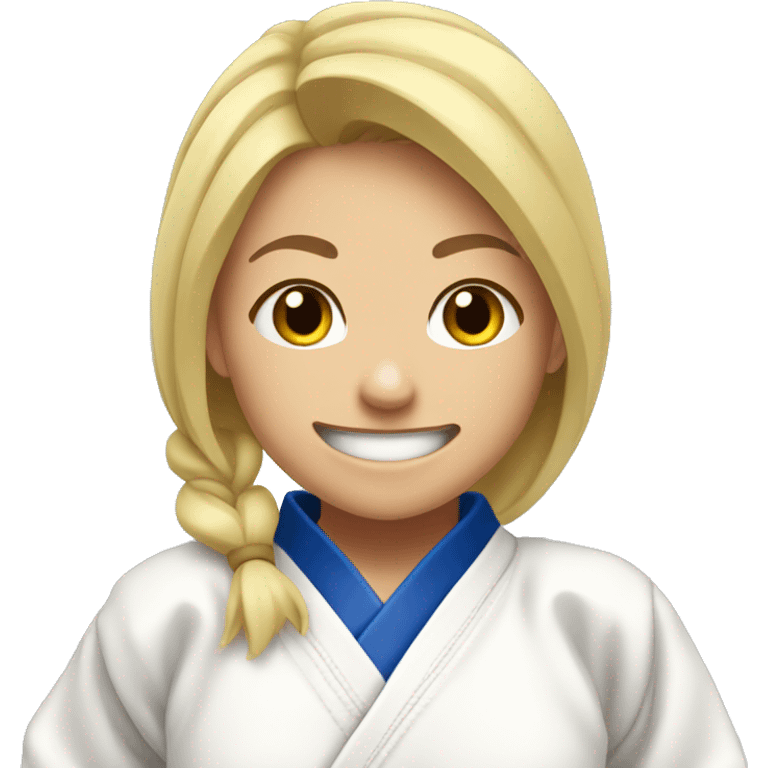 blond judo girl pointing to mouth smiling  emoji