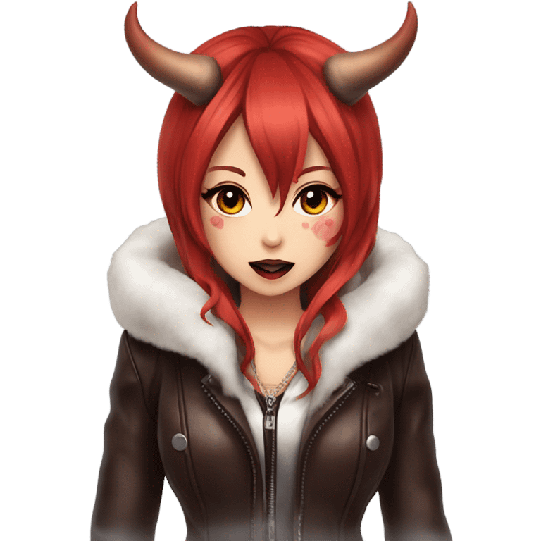 demon hime gyaru girl, red hair, demon horns, leather coat emoji