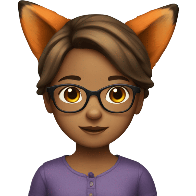 Cute 7 year old brown haired girl with glasses and wear Fox ears emoji