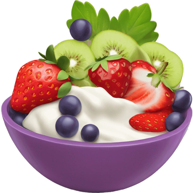 fruit yogurt bowl with strawberries and grapes emoji