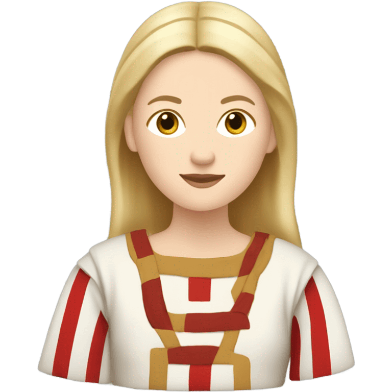 White woman with blond hair 11th century, with vertical red striped tunic emoji