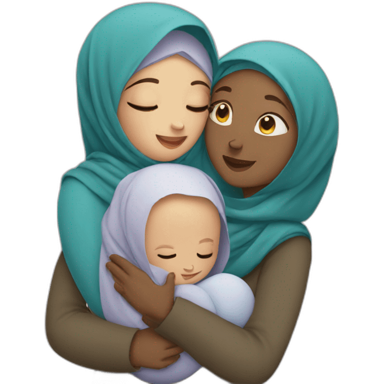 Hijab women and man hug with a baby  emoji