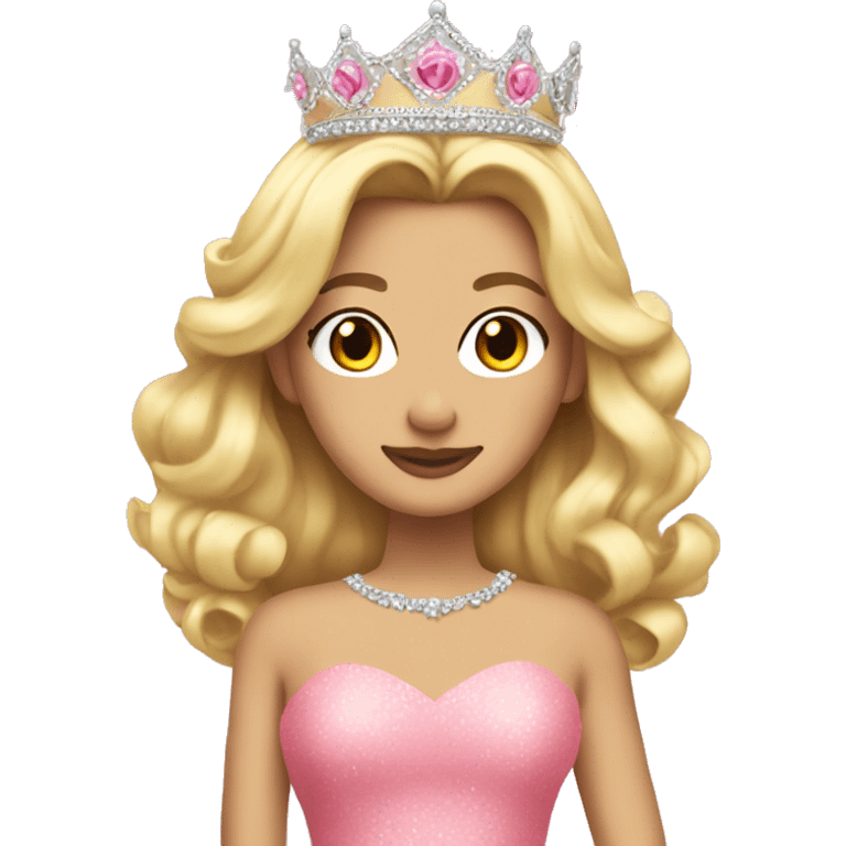 Blonde quinceanera with big pink dress and crown emoji