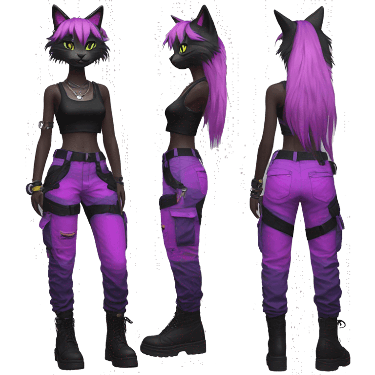 Edgy Anthro cool pretty colorful dark cat-fursona techwear cargo pants crop top emoji