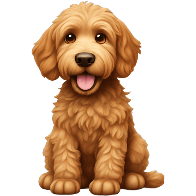 A ginger (or red) Labradoodle is waving its paw and saying hello. emoji