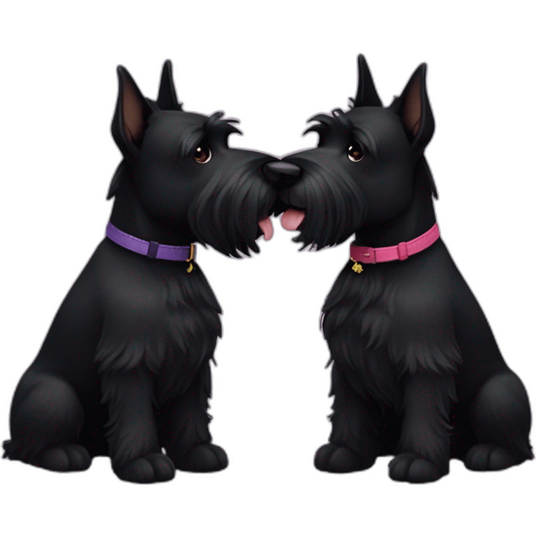 Two black Scottish terrier kissing one male one female emoji