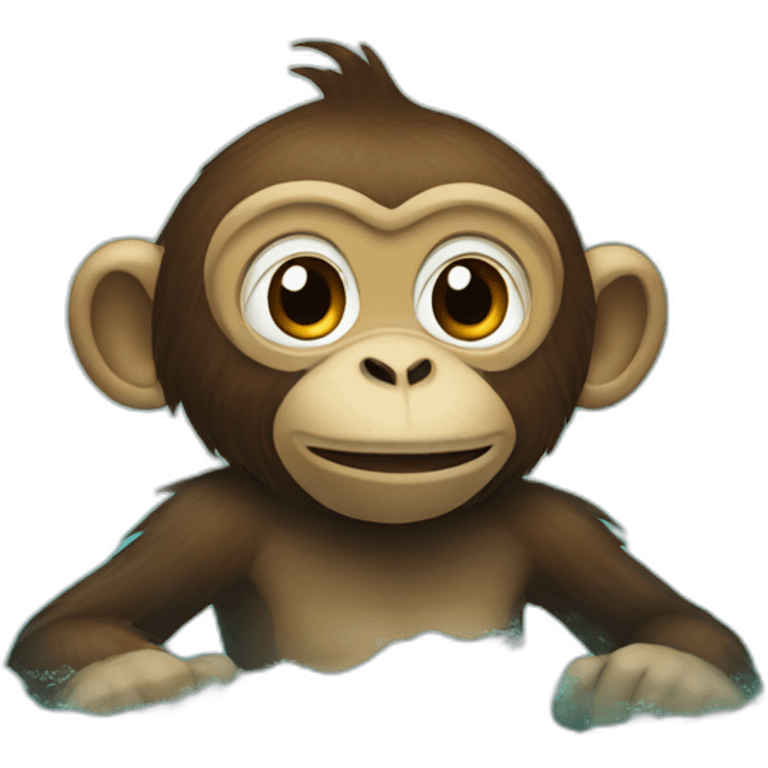 monkey swimming in sea with bikney emoji