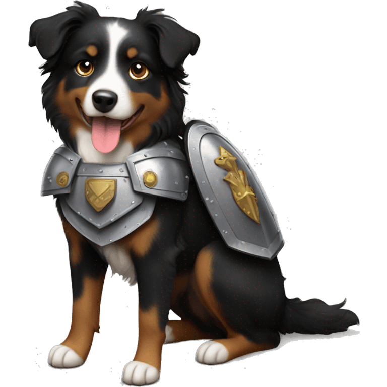 Small black australian shepherd dog with armor emoji