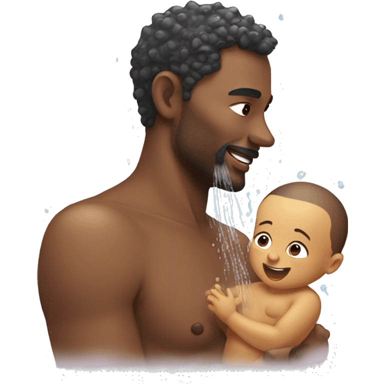 Handsome dad giving shower to baby  emoji