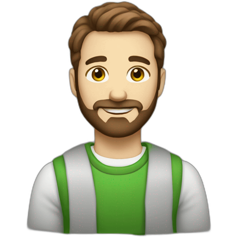 create a guy with short brown hair, green eyes and brown beard. He is a painter    emoji