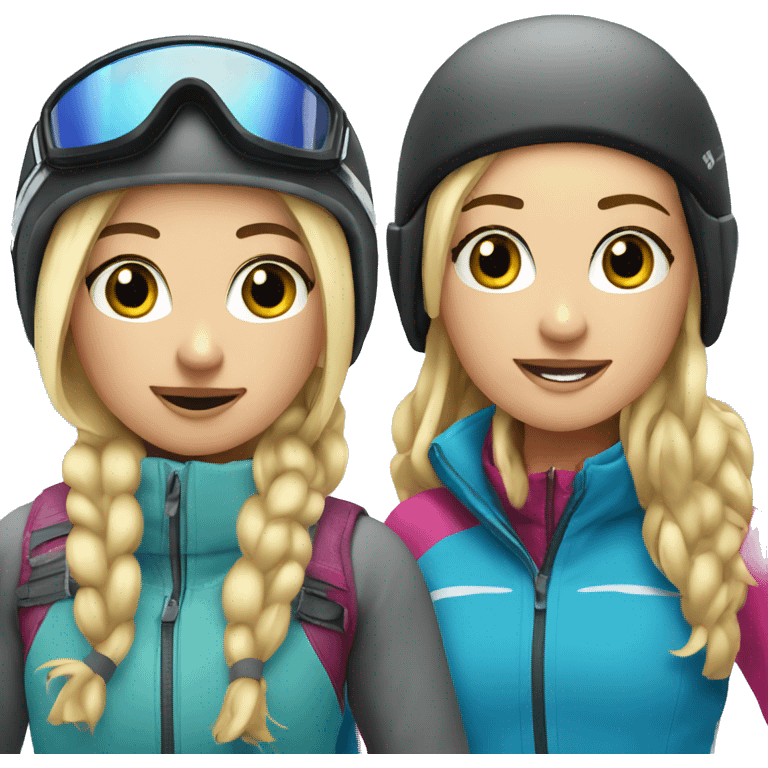 blonde and brunette skiing girls emoji