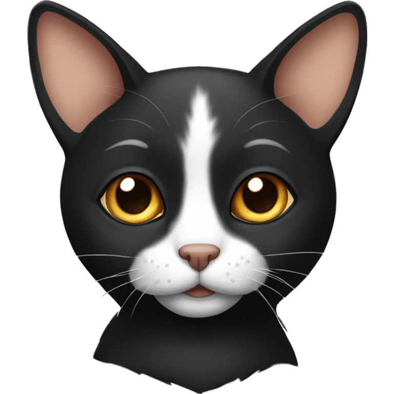 A black fold-eared cat with brown eyes emoji