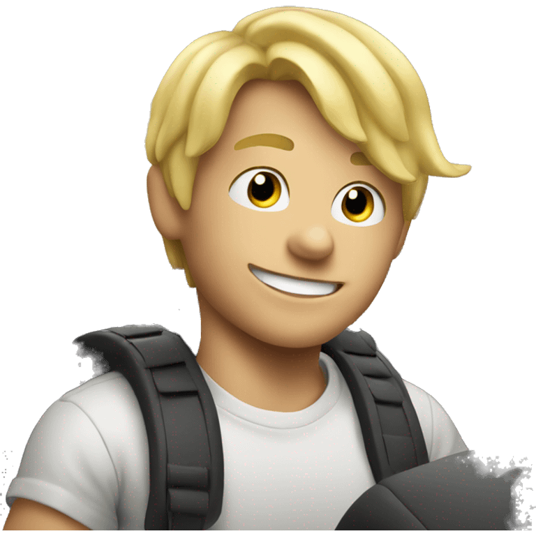 blonde boy smiling in car with smoke everywhere emoji