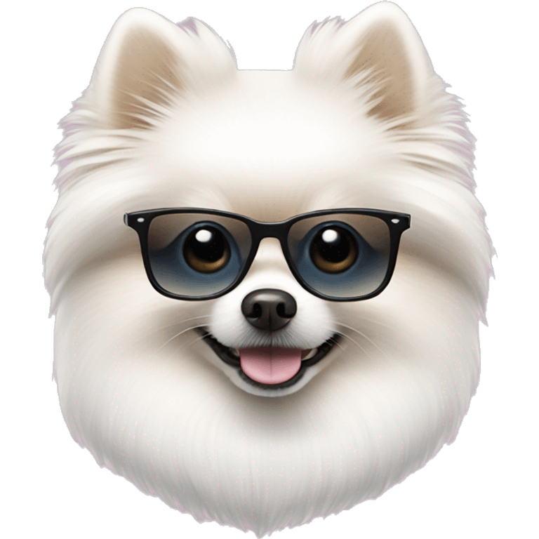 white pomeranian with cool glasses emoji