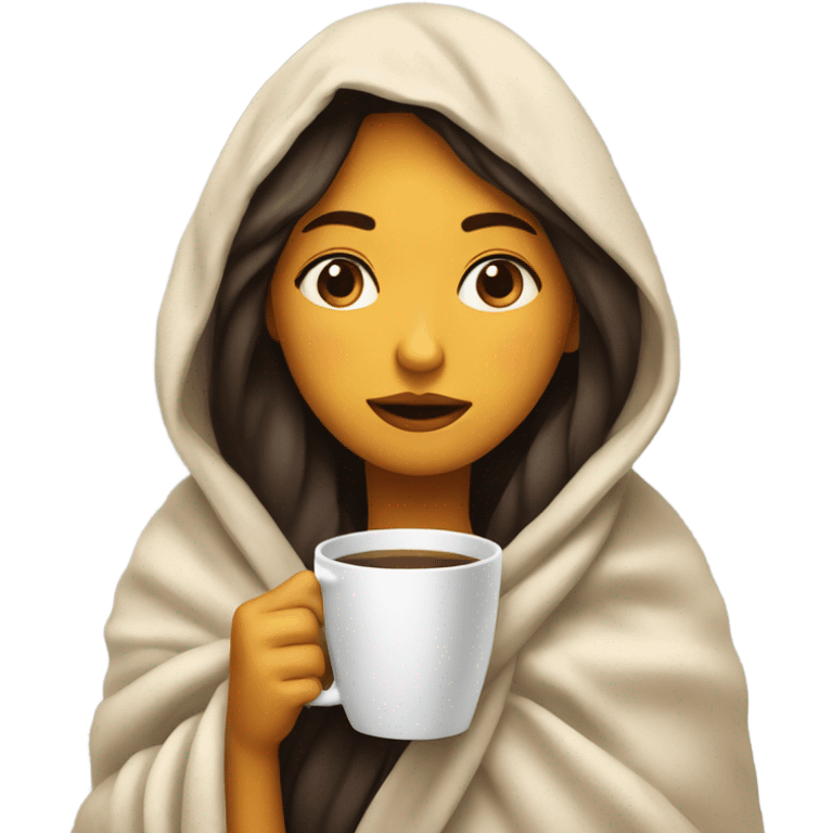 girl inside a blanket sipping coffee eyes closed emoji