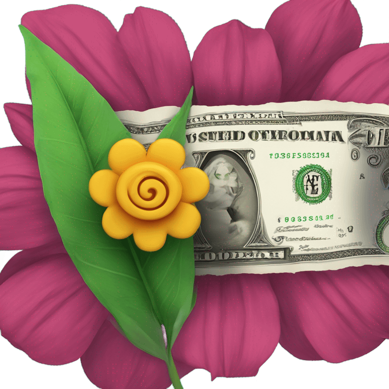 Rolled up dollar bil next to flower emoji