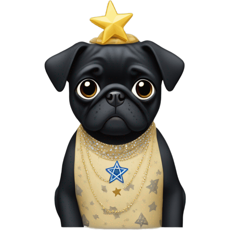 Black pug in a Jewish star dress emoji