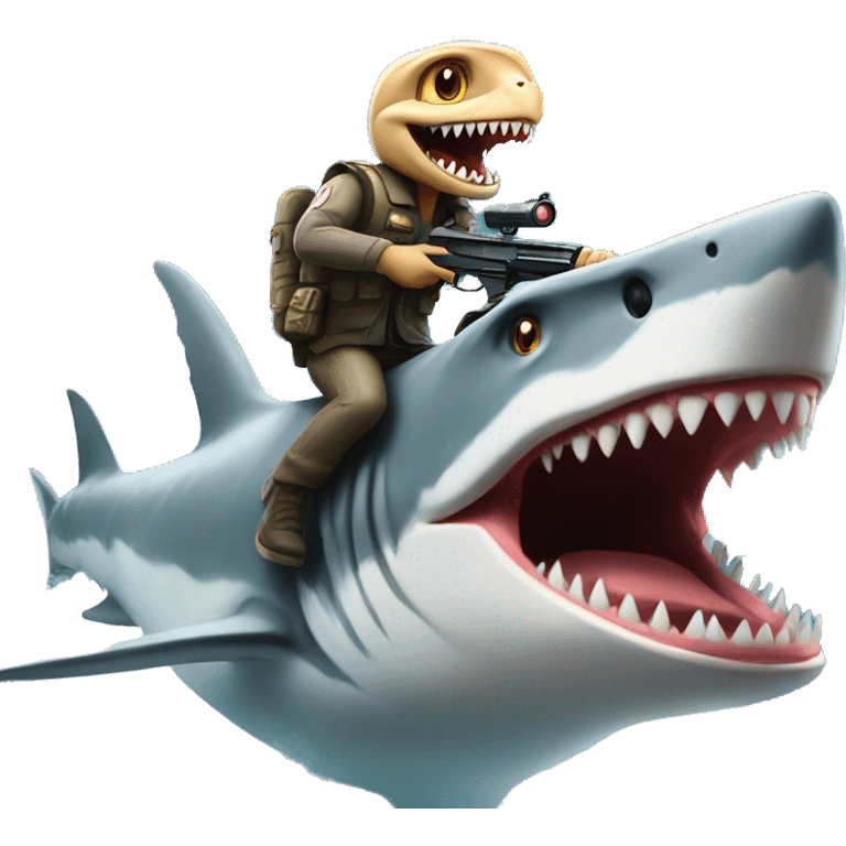 raptor riding on a shark shooting laser guns emoji