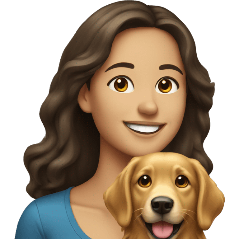 Smiling brunette with golden retriever  emoji