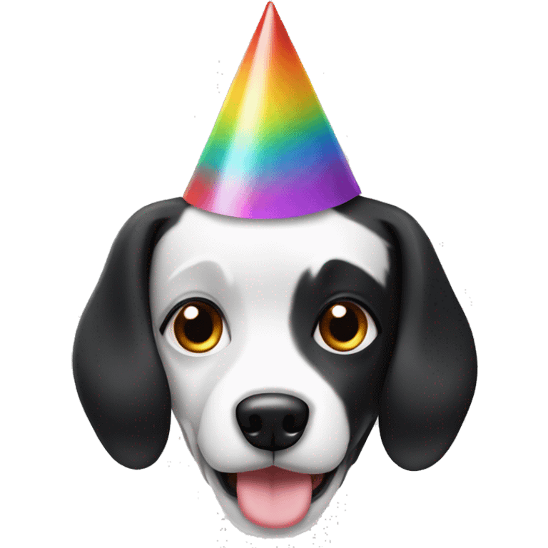 Black and white dog with party hat emoji