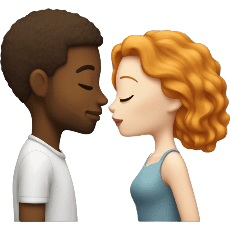 Black man and ginger white woman kissing emoji