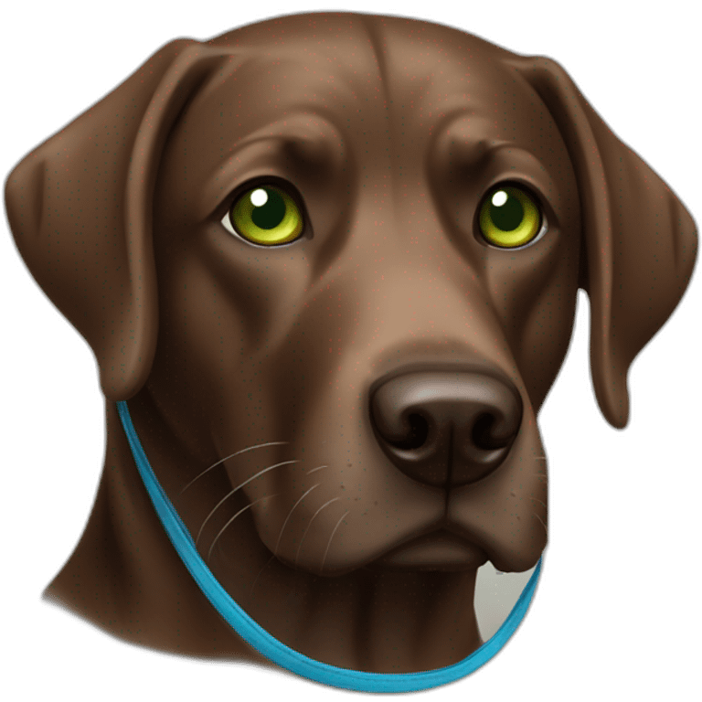 brown dog Labrador with green eyes and blue lead emoji