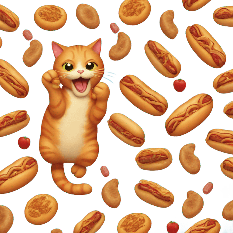 red cat eats a bun with sausage emoji