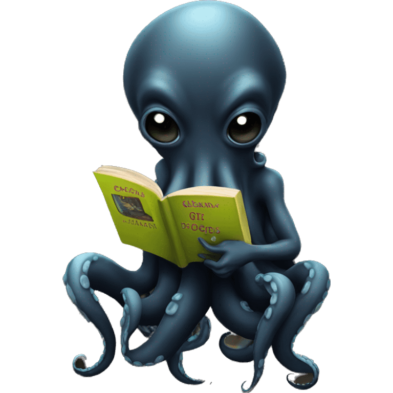 black Alien Octopus with books emoji