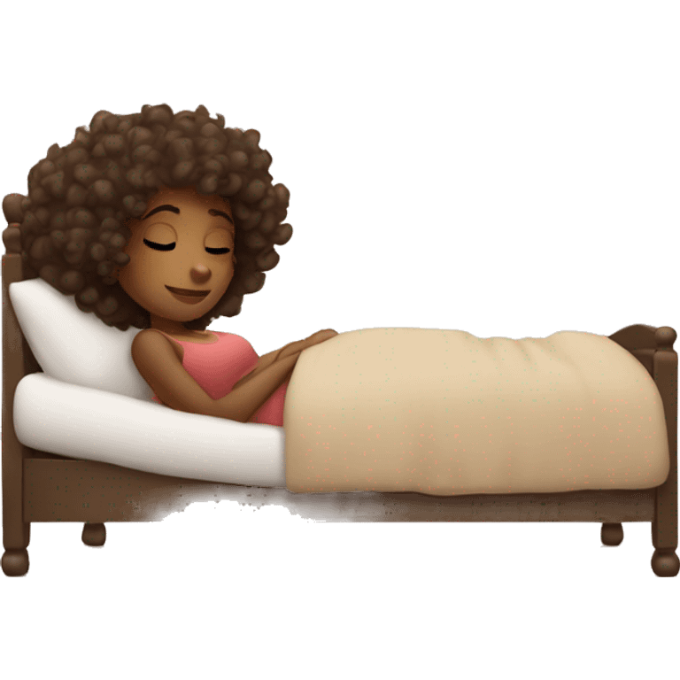 Brown girl with curls relaxing in bed emoji