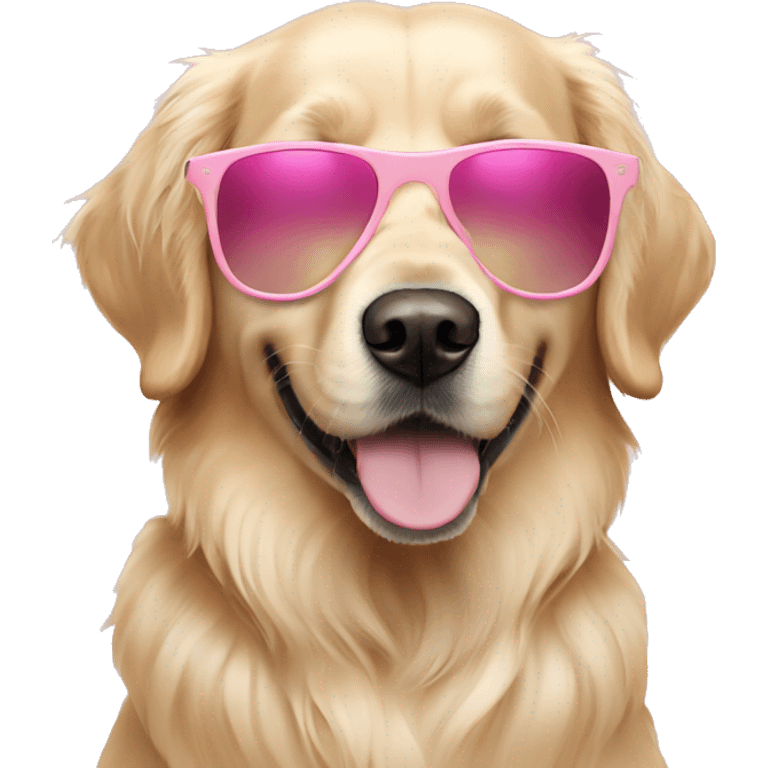 Cream colored golden retriever wearing pink sunglasses emoji