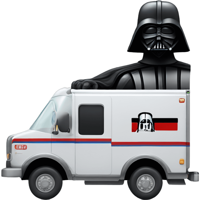 Side view of 1976 very long mail delivery truck shaped like Darth Vader’s body  emoji