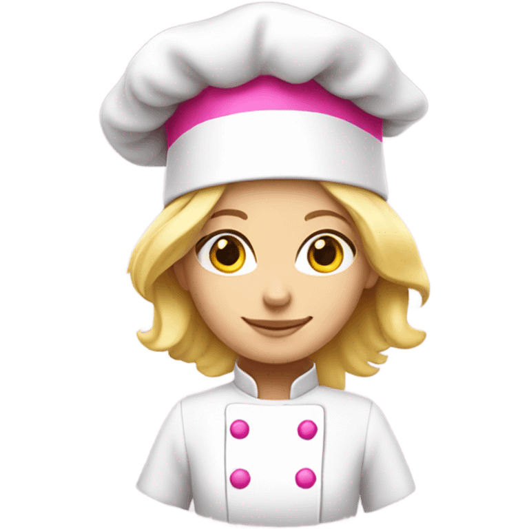 Hot pink chef hat on blond Caucasian girl emoji