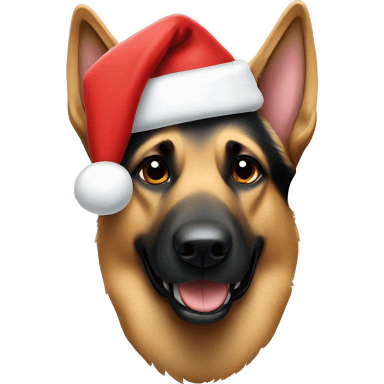 German shepherd wearing a Santa hat emoji