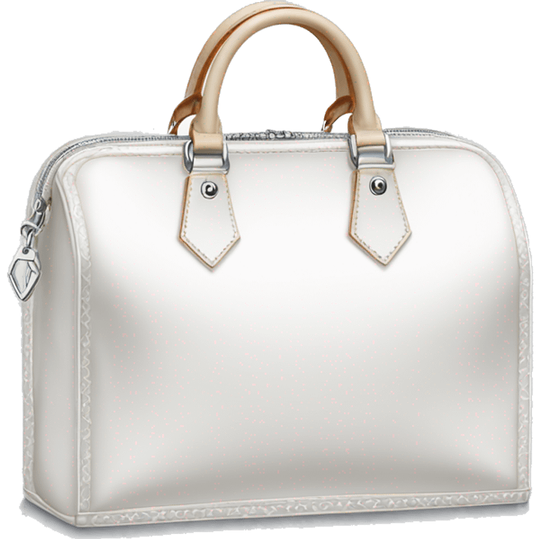 White Designer Louis Vuitton bag with silver monogram and silver trim emoji