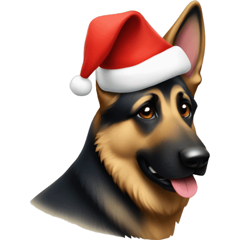 German shepherd with Santa hat emoji