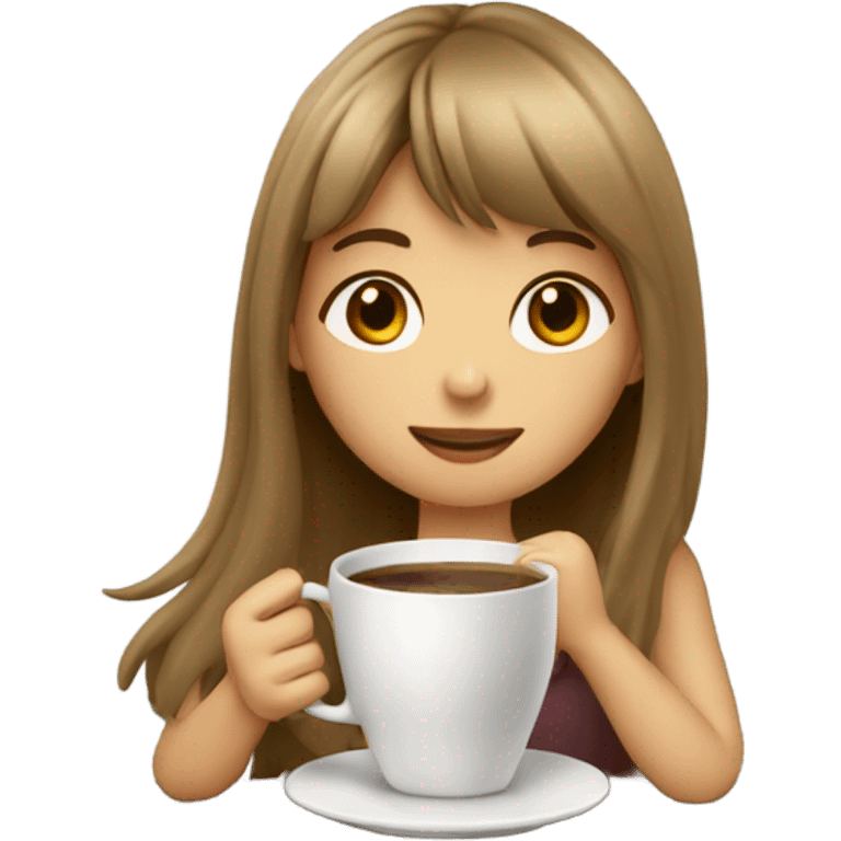 girl with long light brown hair and bangs drinking coffee emoji