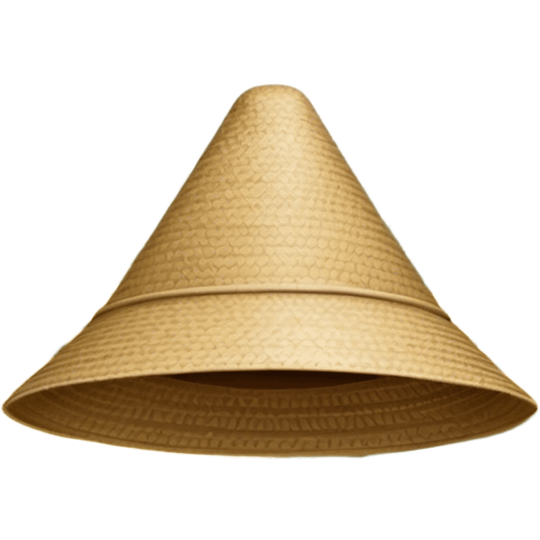 Cinematic Realistic image of an iconic conical hat (Nón Lá), rendered with detailed textures and subtle natural hues, set against a serene rural Vietnamese landscape with gentle, diffused lighting emoji