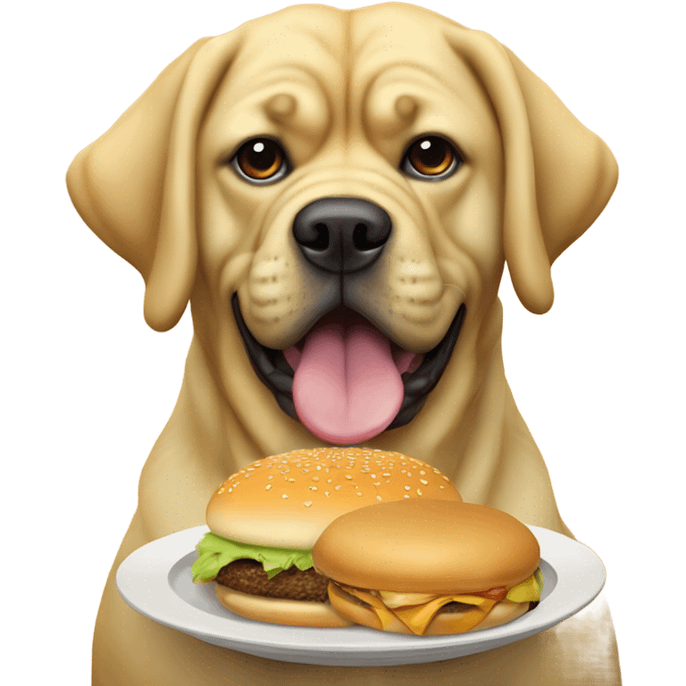 Custard colored mastiff dog eating burger emoji