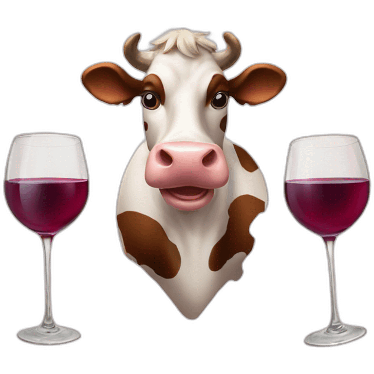 Three smiley cows with three glasses of wine emoji