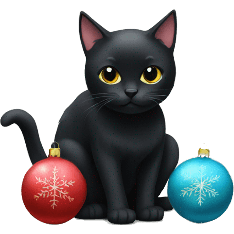 Black cat with christmas balls emoji